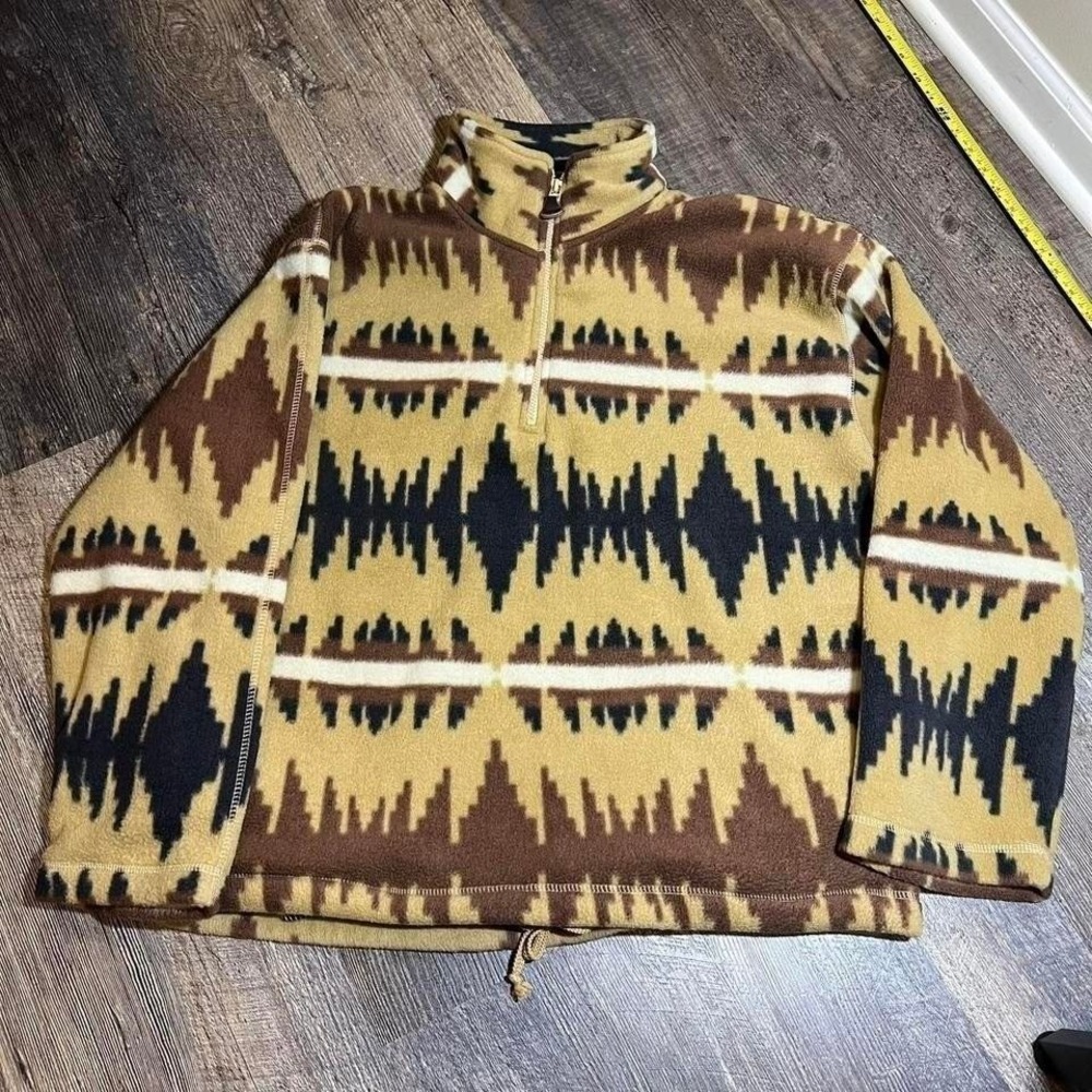 Vintage 1990s American Eagle Aztec Fleece Quarter Zip Pullover Tan Brown Large